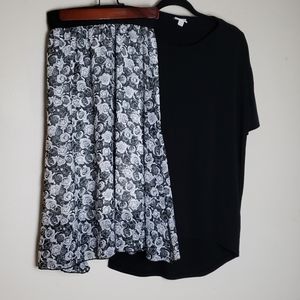 LulaRoe black floral skirt set xxs